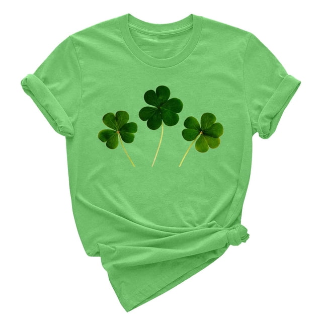 Besolor T-Shirts de Mode pour Femmes pour la Saint-Patrick T-Shirts Col Rond Shamrock T-Shirt Manches Courtes Basiques Hauts de Festival