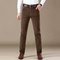 thumbnail image 2 of Dresfit Corduroy Pants Men Elastic Waist Stretch Dress Pants Pleated Front Work Chinos Pants Slim Fit Big and Tall Plain Regular Fit Trousers (no belt) Light Brown 42, 2 of 7