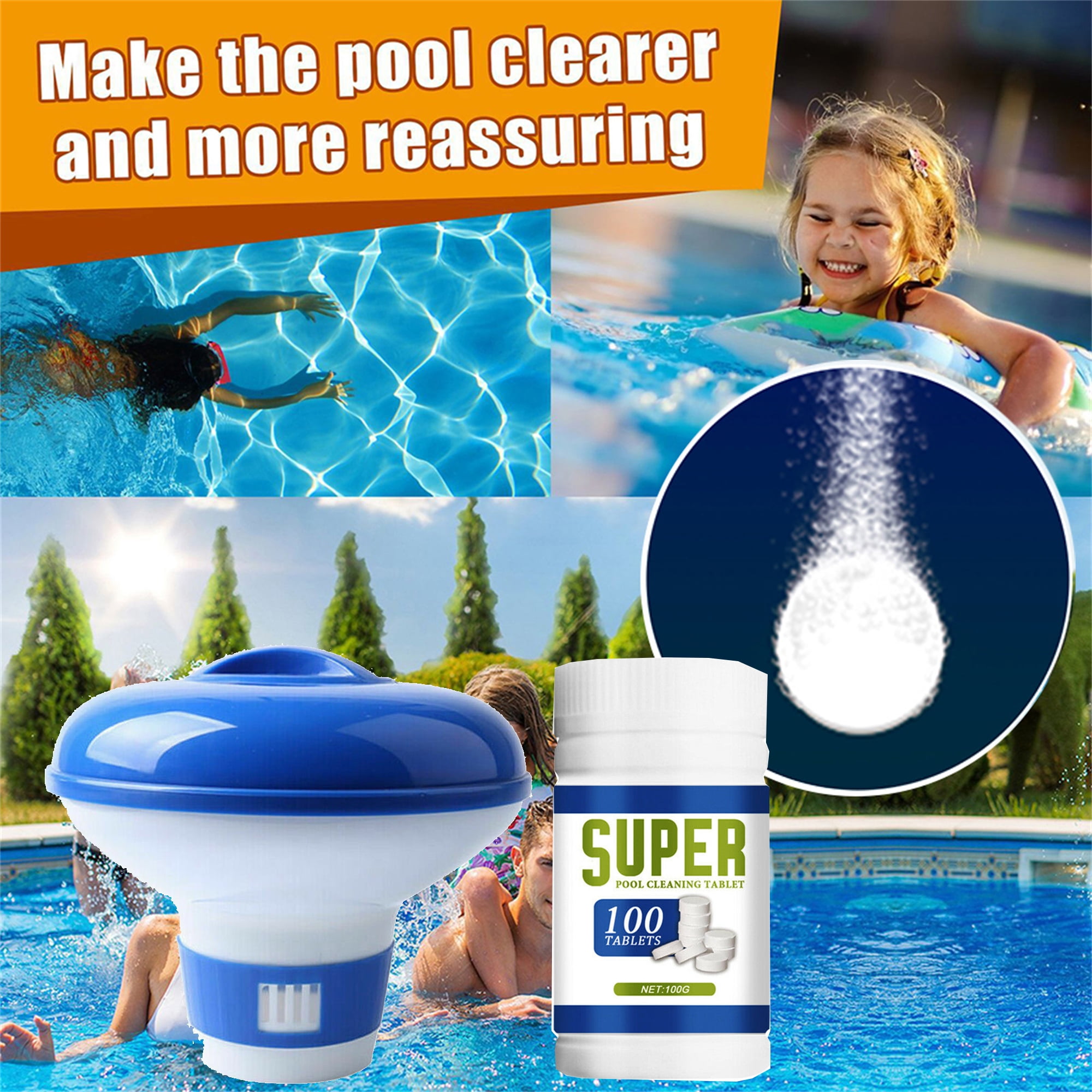 Swimming Pool Hot Tub Cleaning Tablet+Floating Chlorine Chemical Dispenser 