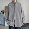 thumbnail image 2 of Wyobmus Men's Dress Shirts M-5XL Plus Size Casual Shirt Loose Button Down Lapeled Long Sleeve Pullover Breathable Shirt Blouse Tops Gray, 2 of 4