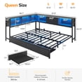 thumbnail image 2 of Queen Corner Bed Frame with Bookcase Storage & Led Lights,Queen Daybed Frame with Charging Station,Metal Platform Bed Frame with Storage Drawers Underneath for Living Room,Bedroom & Guest Room,Black, 2 of 9