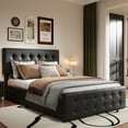 thumbnail image 1 of Full Size Bed Frame with 4 Storage Drawers, Linen Upholstered Platform Bed Frame with Wooden Slats Support, Button Tufted Design, Black, 1 of 7