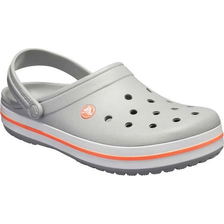 CROCS Gray Foam Clogs with Orange Heel Accent Crocs Unisex Clogs Light Grey White Orange Stripe Size Mens  main image 4