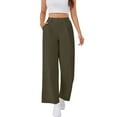thumbnail image 3 of Women's Wide Leg Stretchy Work Pants, High Waisted Pull On Elastic Waist Slacks with Side Pockets, Office Casual Trousers for Professional Wear, Business Casual and Daily Comfort Green S, 3 of 9