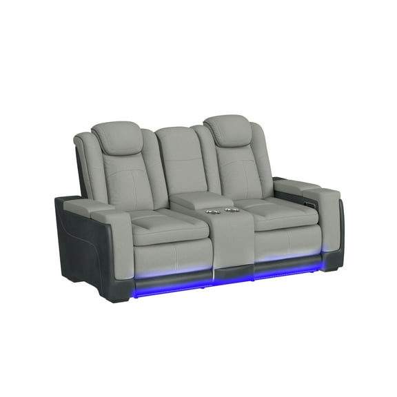 Picket House Furnishings Niven Power Motion Loveseat in Rocky Cement/Charcoal