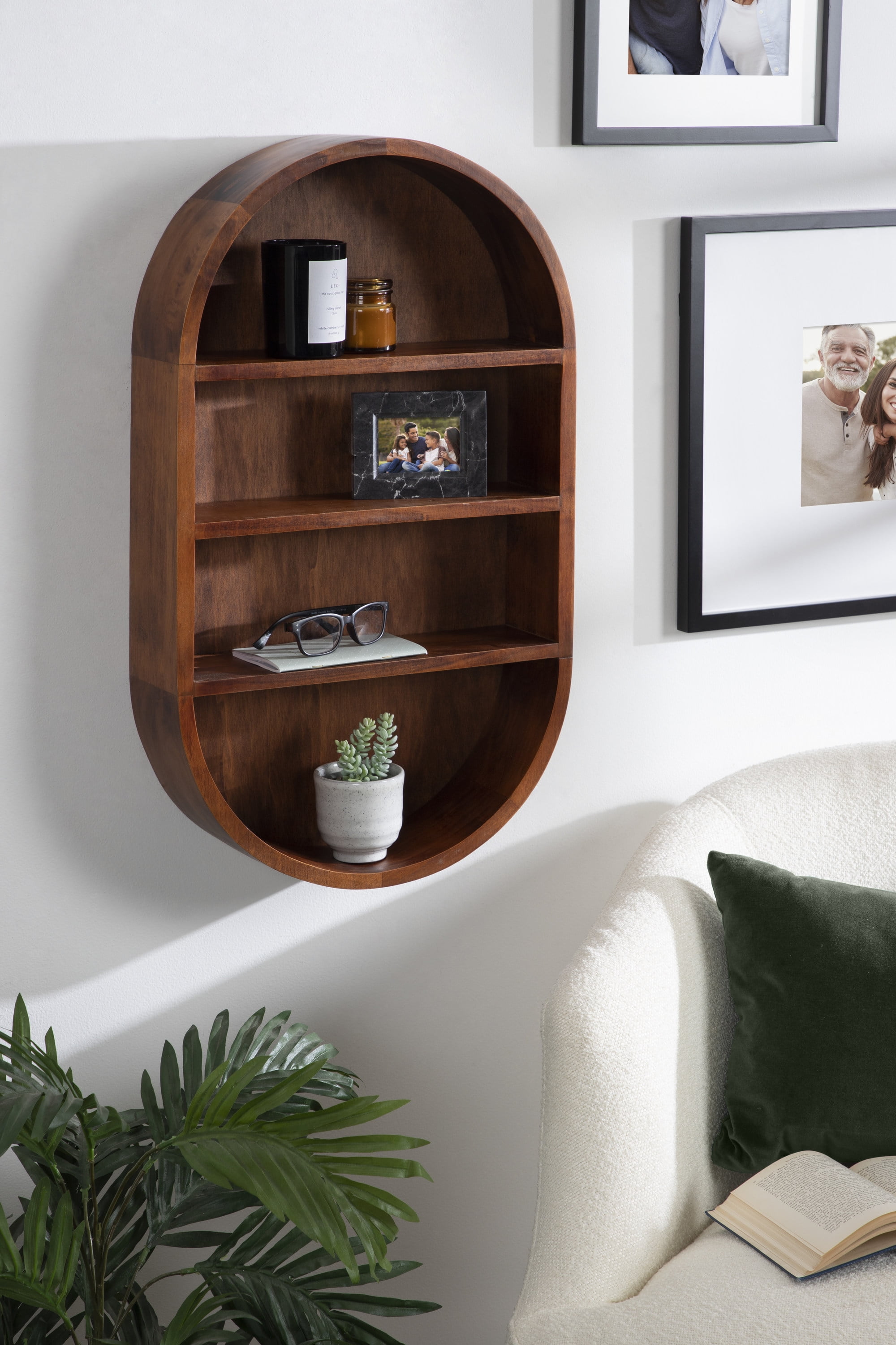 Kate and Laurel Alta Wood Shelf with 5 Posts, 36x5x5, Walnut Brown