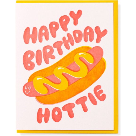 Whimsical Birthday Card – “Happy Birthday Hottie” Hot Dog Design – Envelope Included, Blank Inside – Fun Greeting Card for Friends and Loved Ones