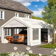 Erommy 13' x 20' Heavy Duty Portable Outdoor Garage Carport with Roll-up Windows, Side Doors and Removable Sidewalls for Car, White