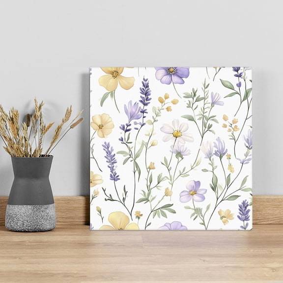 Purple Yellow Floral Wall Art Painting on Canvas, Watercolor Wildflowers Botanical Canvas Art Home Prints Wall Art Framed Modern Artwork for Living Room Bedroom Wall Decor 12x12in