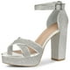 thumbnail image 1 of De Mujer Brillo Plataforma Tacones Entrecruzado Tacón Grueso Sandalias Plateado US 8/UK 6/EU 38.5, 1 of 6