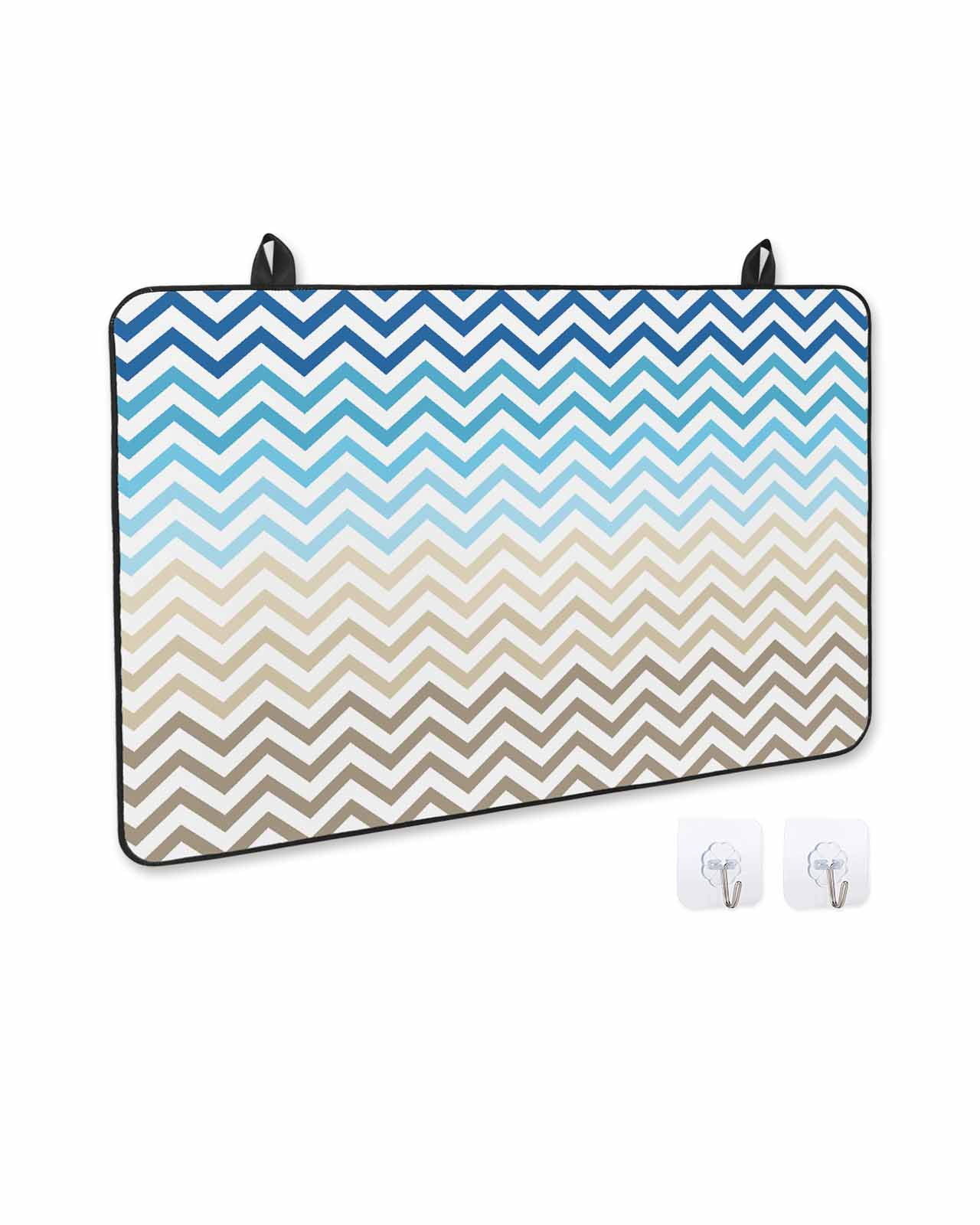 nqOlkjepod Large Induction Cooktop Protector Mat 36"x21", Blue Brown Stove Top Covers for Electric Stove, Modern Chevron Waves Khaki Geometric Stripes Stove Burner Cover Mats, Glass Top Stove Cover