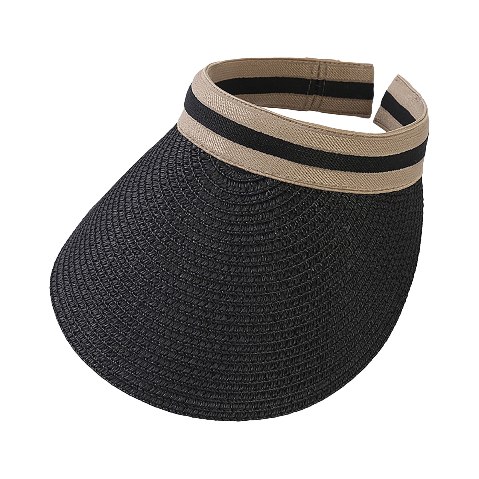 Wide Brim Sun Hat Straw Visor UPF 50 Protection Foldable Beach Hat Ponytail Ponytail Visor Hat, UV Protection Beach Sun Hat, Made in  main image 3
