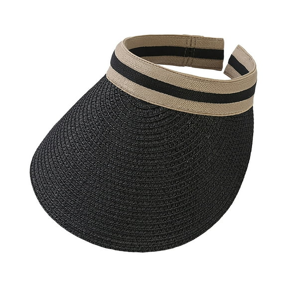HEVIRGO Sun Hat Adjustable UV Protection Breathable Straw Weaving Visor Hat for Summer Black Straw Weaving