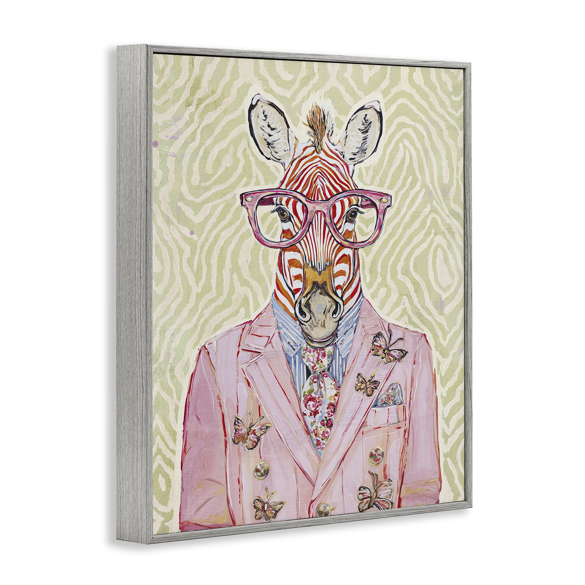 Stupell Industries Pink Zebra over Green Gray Framed Giclee Art, design by Svetlana Aleynikova