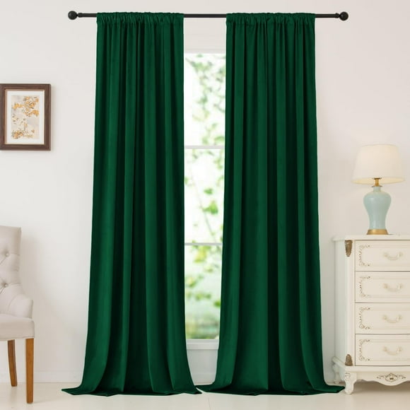 AIR-Green Velvet Curtains 108 Inches Long Light Blocking Rod Pocket Window Curtain Panels Set of 2 Heat Insulated Curtains Blackout Thermal Curtain Panels for Bedroom 2 Panels