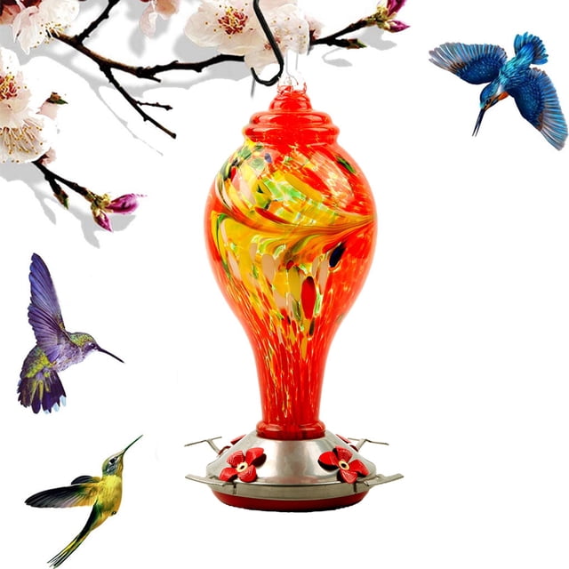 Alimentador de colibríes Cola de vidrio soplado a mano colorido grande