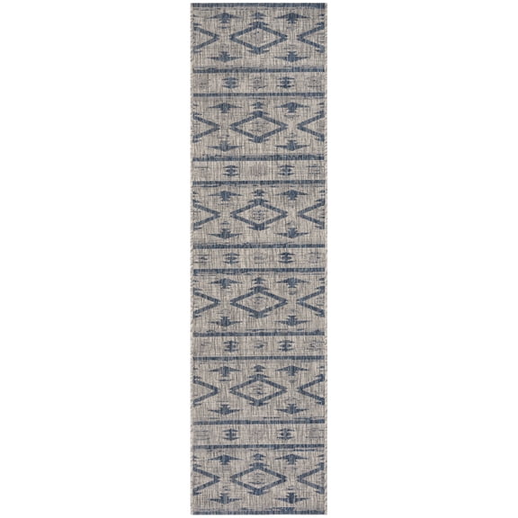 SAFAVIEH Courtyard April Southwestern Indoor/Outdoor Runner, 2' x 8', Grey/Navy