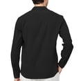 thumbnail image 3 of LTTVQM Men's Linen Cotton Tops Long Sleeve Button Down Henley Shirt Casual Solid Band Collar Beach Shirts Black M, 3 of 3