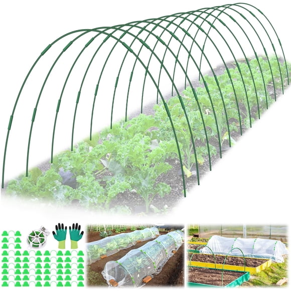 60 Pcs Garden Hoops for Raised Beds, 12 Sets Greenhouse Hoops Grow Tunnel Rust-Free Fiberglass Hoop House Kit, Plant Support Garden Stakes