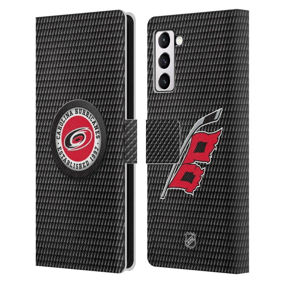 Head Case Designs Officially Licensed NHL Carolina Hurricanes Puck Texture Leather Book Wallet Case Cover Compatible with Samsung Galaxy S21 5G