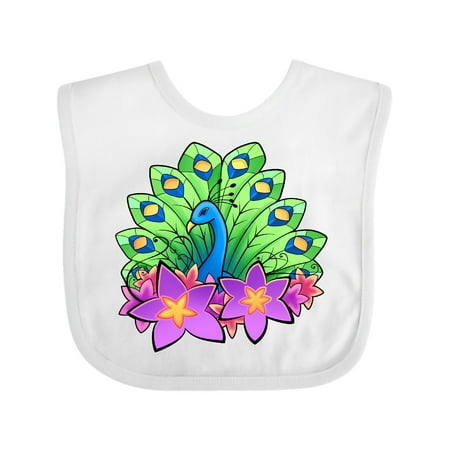 

Inktastic Peacock and flowers Gift Baby Boy or Baby Girl Bib