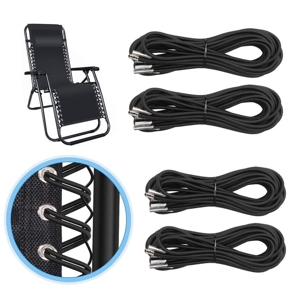 Heavy Duty Replacement Cords for Zero Gravity Chair, 4 Pack Nylon Elastic Ropes, Repair Kit for Sun Loungers Recliners Lounge Chairs, Black