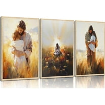 Jesus Hugging Girl Wall Art Bible Story Canvas Paintings Religious Faith Pictures Wall Decor God Christian Posters Prints for Kids Room Church Home Decoration Unframed