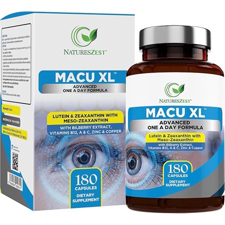 MACU XL - Lutein and Zeaxanthin Supplement – 180 Days Supply with Meso-Zeaxanthin, Bilberry Extract, Vitamins A, B12 & Zinc, 180 Vegan Capsules - Eye Supplement for Normal Vision