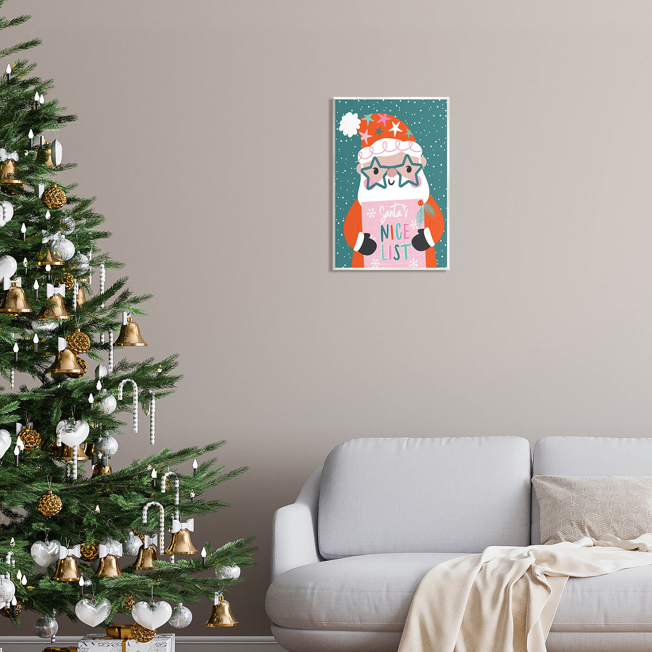 Santa's Nice List Falling Snow Holiday Graphic Art Unframed Art Print Wall Art