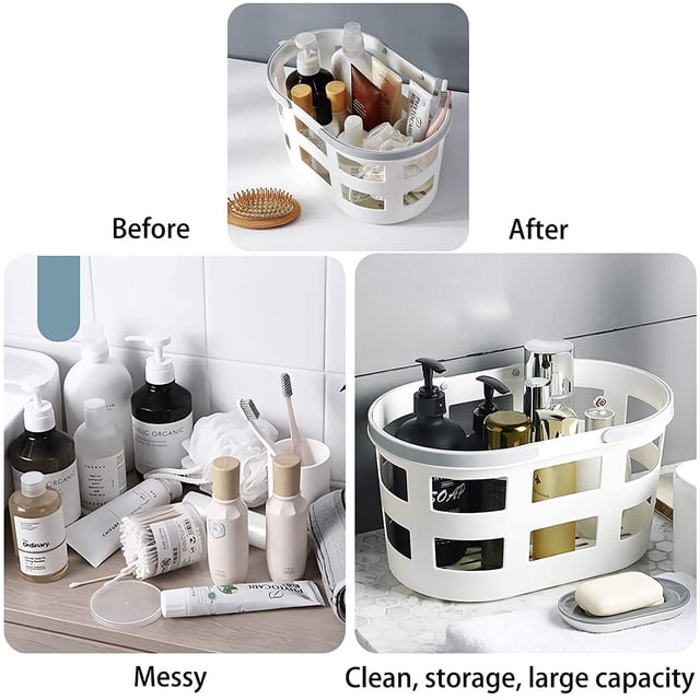 Laklulu Cesta de plástico portátil para ducha con asa, organizador de almacenamiento para baño, despensa, cocina, dormitorio universitario