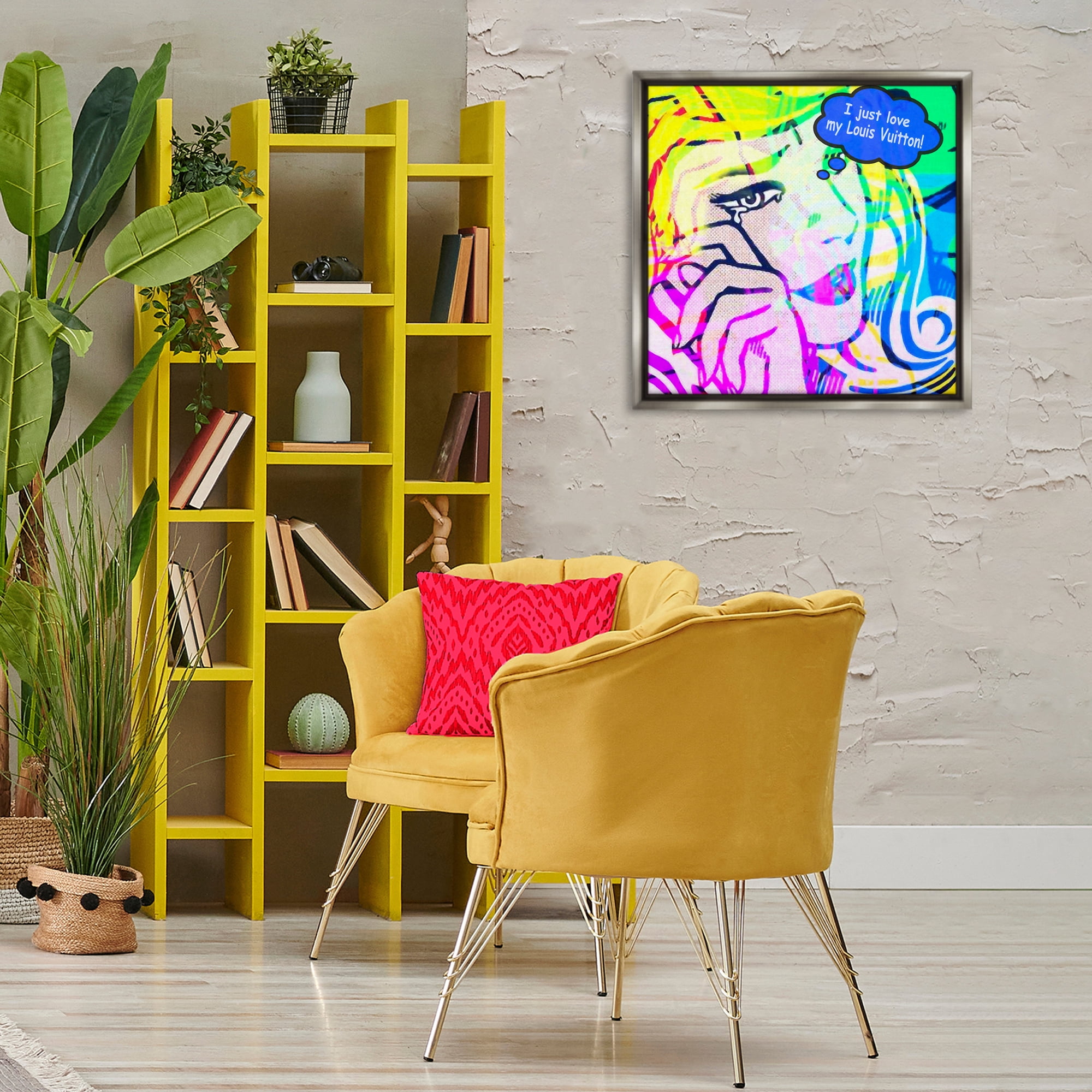 Stupell Industries Pop Comic Style Glam Abstract Painting Gray Floater Framed Canvas Art Print Wall Art, 25 x 25