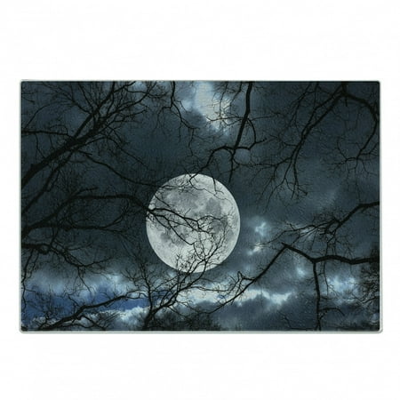 

Forest Cutting Board Full Moon at Night in Forest Winter Time Dramatic Days Lunar Photo Decorative Tempered Glass Cutting and Serving Board Small Size Blue Black Yellow by Ambesonne