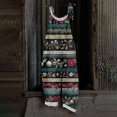thumbnail image 2 of Women's Vintage Cotton Linen Overalls with Christmas Print - Casual Loose Jumpsuit with Shoulder Straps & Pockets, Army Green, Size L, 2 of 5