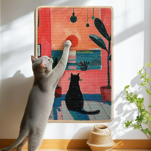 Alfombrilla rascador de sisal para gatos, 23.6 x 15.7 pulgadas, protege la alfombra del sofá y los muebles con cinta de velcro, almohadilla rascador para gatos en el piso y la pared