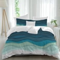 thumbnail image 2 of Teal Ocean Bedding 3 Piece Duvet Cover Set Twin Size, Coastal Sea Moire Waves Abstract Ombre Art Soft Microfiber Comforter Cover with Zipper Closure & Pillowcases, Wrinkle & FadeResistant Quilt Cover, 2 of 9