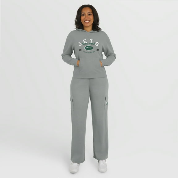 Women's WEAR by Erin Andrews Gray New York Jets Waffle-Knit Long Sleeve Hooded Shirt & Pants Lounge Set