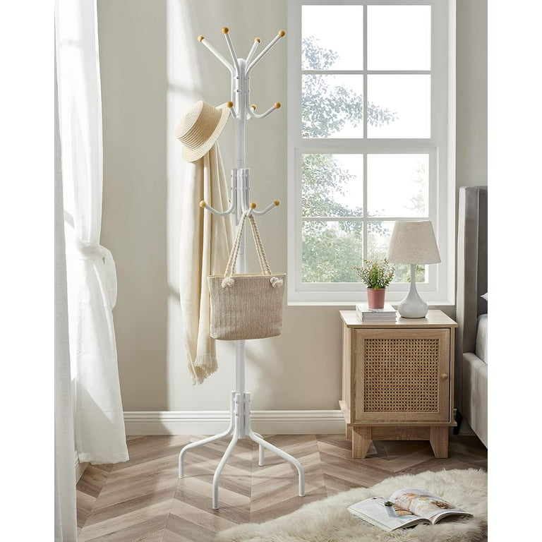 SONGMICS Coat Rack Freestanding Metal Coat Rack Stand with 12 Hooks and 4 Legs Coat Tree Holds Clothes Hats and Bags for Entryway Living Room Bedroom Pearl White Walmart