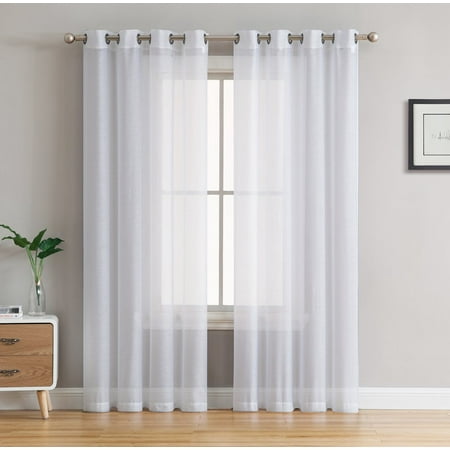 HLC.ME 2 Piece Semi Sheer Voile Window Curtain Drapes Grommet Top Panels for Bedroom, Living Room & Kids Room - Set of 2 (Best Opening For White)