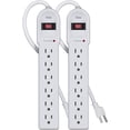 thumbnail image 1 of KMC 6-Outlet Surge Protector Power Strips 2-Pack, 900 Joule Energy Rating, 4-Foot Cord, 1 of 6