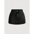thumbnail image 2 of Womens Black 2 Washed Denim Mini Skirt With White Bow-Tie Pocket Details, 2 of 8