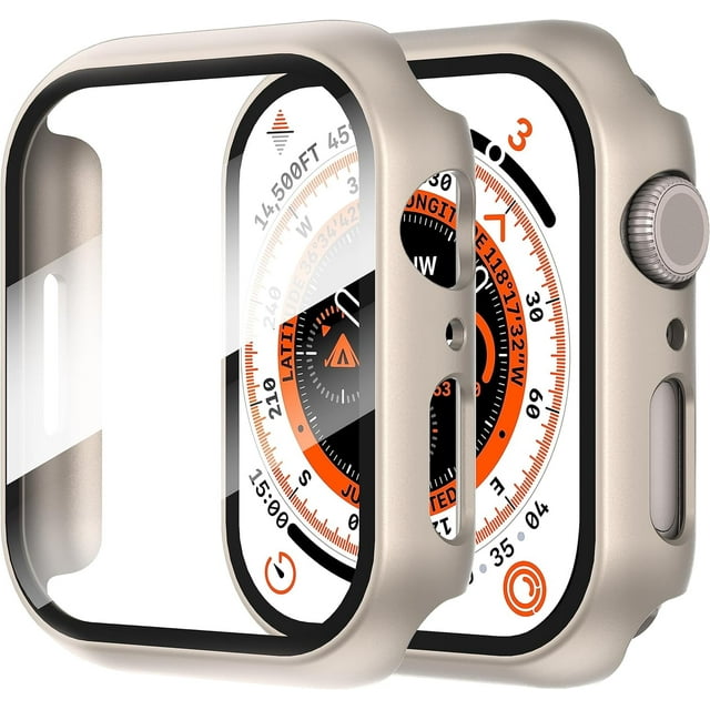 KOMI 2-Pack for Apple Watch Series 9/8/7/6/5/4/Series SE/SE 2 41mm All-Around Screen Protector Case, Tempered Glass Screen Protector Case Ultra-Thin for iWatch 41mm Protection Cover Titanium