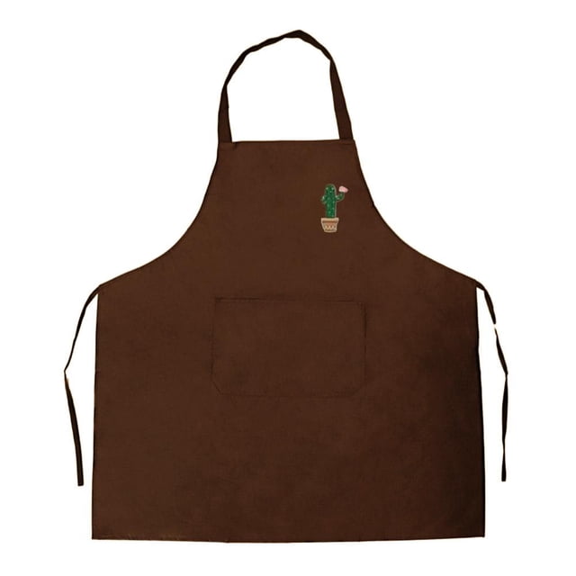 Cactus Print Apron with Pocket, Adjustable PVC Kitchen Cooking Apron, Unisex Protective Smock for Cooking, Cleaning