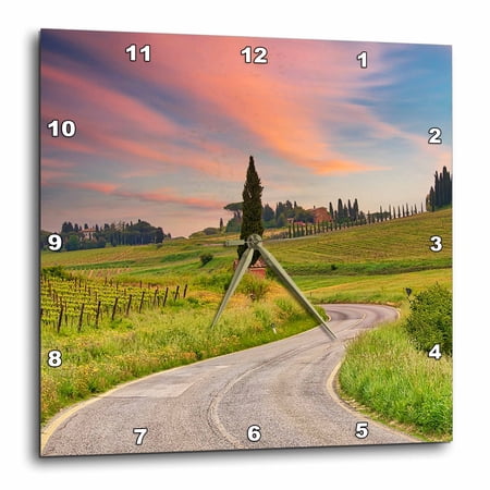 3drose, Italy, Umbria. Winding Road Through Field., 10x10 Wall Clock