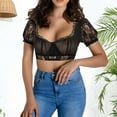 thumbnail image 5 of Xudanell women 1pc underwire lingerie lace vest women's elegant dirndl blouse dirndl blouse lace blouse Formal Summer Sexy Crop Top (Black,S), 5 of 7