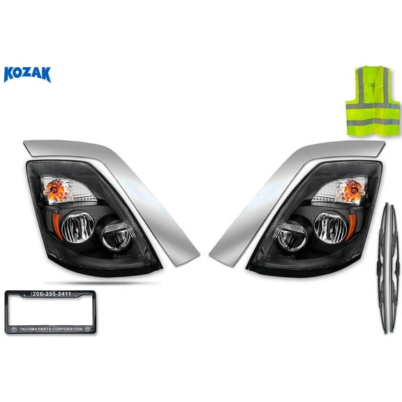 Kozak Black Full LED Headlight Assembly Compatible with VNL 2004-2017 Truck