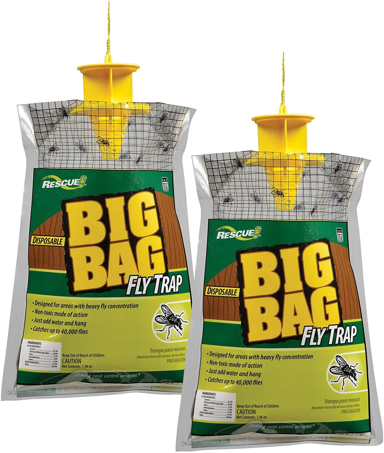 RESCUE Outdoor NonToxic Disposable Big Bag Fly Trap, 24 Pack