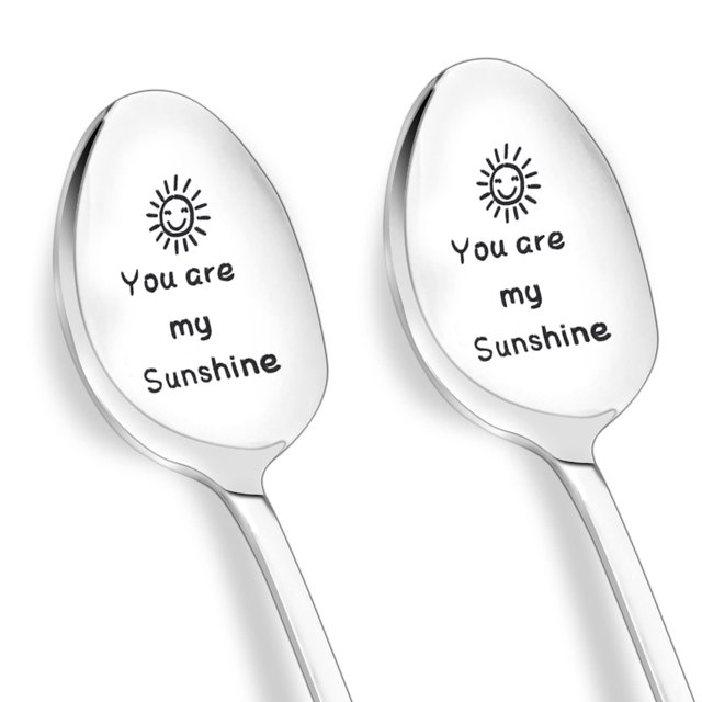 Cucharas de café, 2 cucharas de café con leche para regalo de pareja, cucharas de té grabadas, cuchara de helado de mango largo WD.WDQZL Hogar