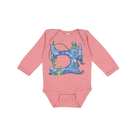 

Inktastic Stylized Vintage Sewing Machine in Blue Gift Baby Boy or Baby Girl Long Sleeve Bodysuit