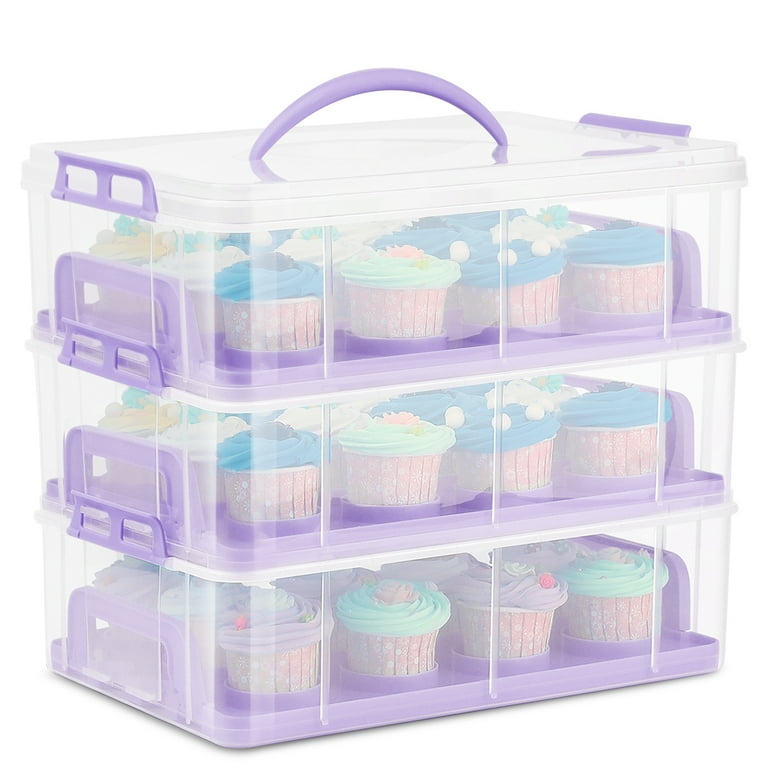 CE Compass Cupcake Carrier Holder Container Box 36 Slot or 3 Large Cakes  Pastry Plastic Storage Basket Courier Stackable Layer, Purple