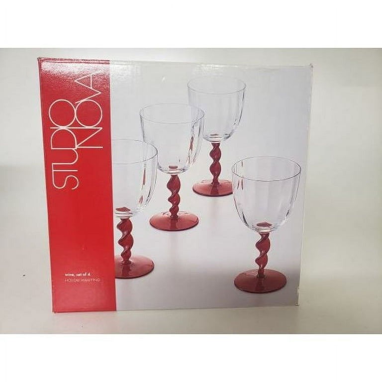 Red Twisted Stem Wine Glasses, Set of 4